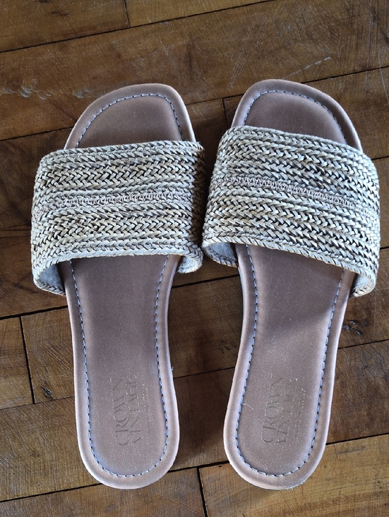 Shoes - Woven Slide Sandals in Beige - Comfortable Casual Slip-On